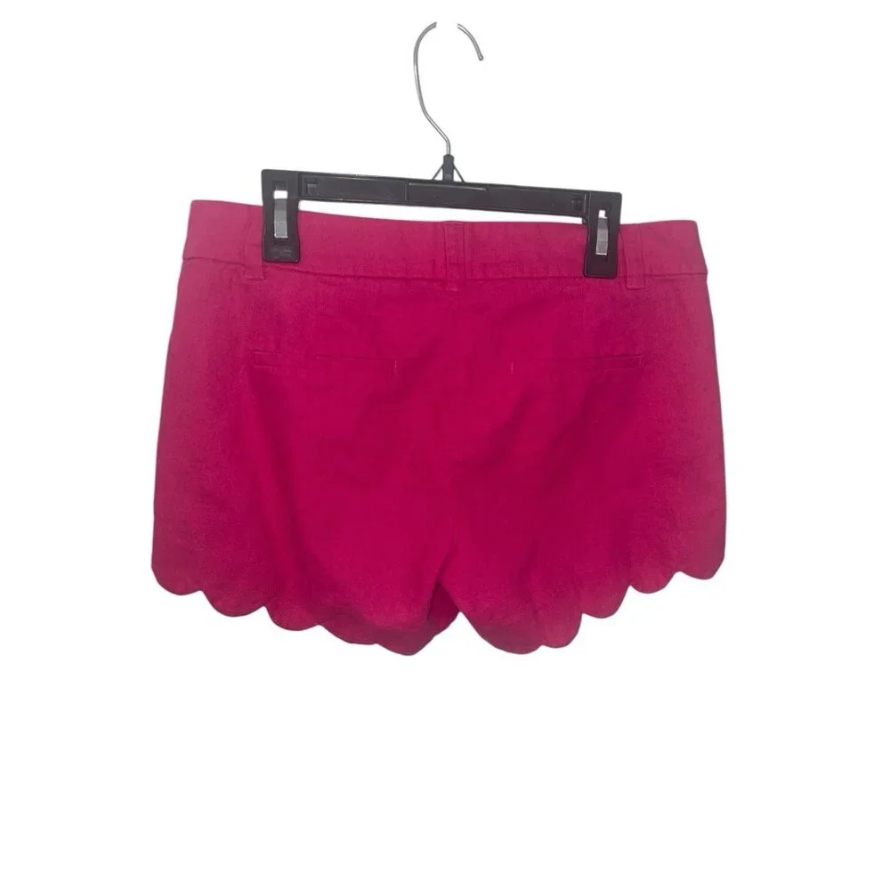 J CREW Women's Size 2 Scallop-Hem Shorts in Begonia Pink Linen Cotton Blend - Picture 2 of 9